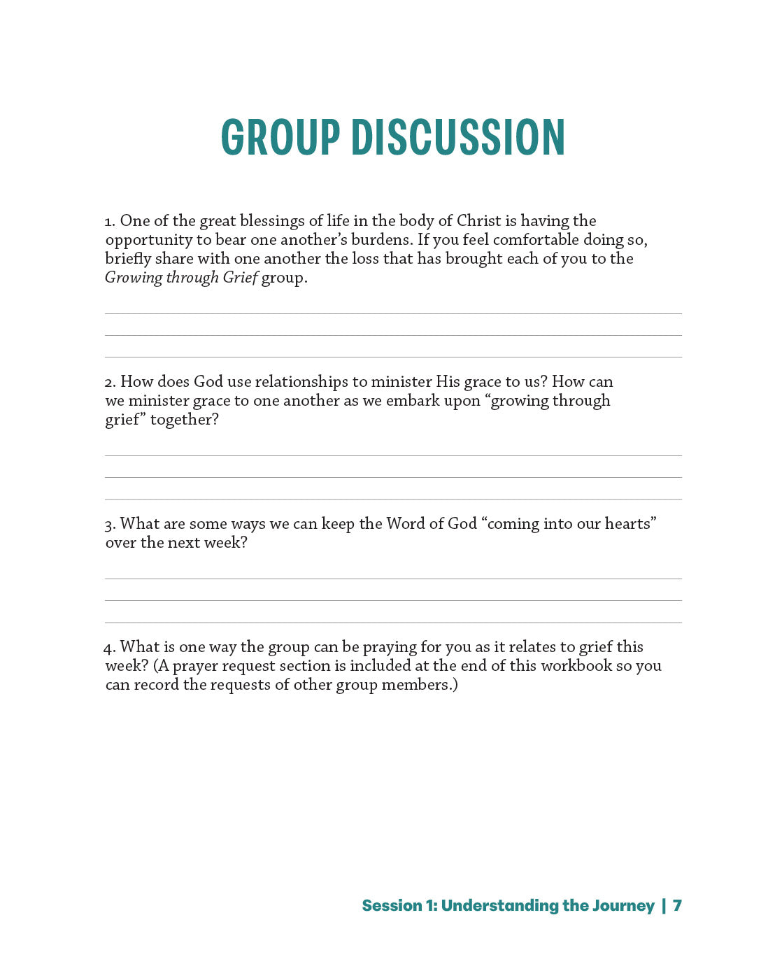 Growing Through Grief Workbook