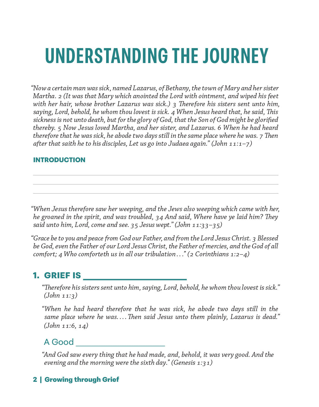 Growing Through Grief Workbook