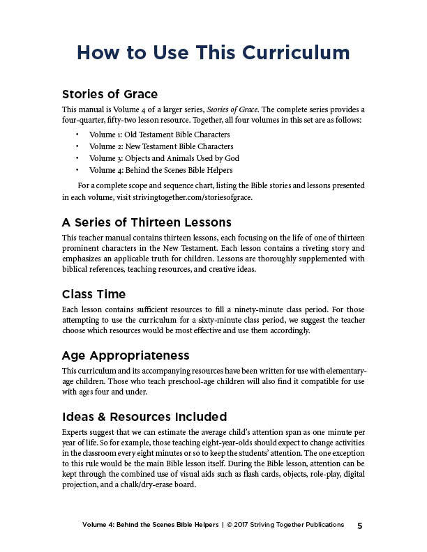 Stories of Grace Vol 4: Behind the Scenes Characters Teacher Edition